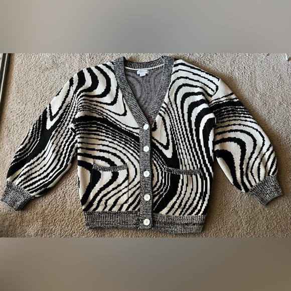 URBAN REVIVO Abstract Print Oversized Sz S Drop Shoulder Cardigan Boho Knit - Picture 8 of 12